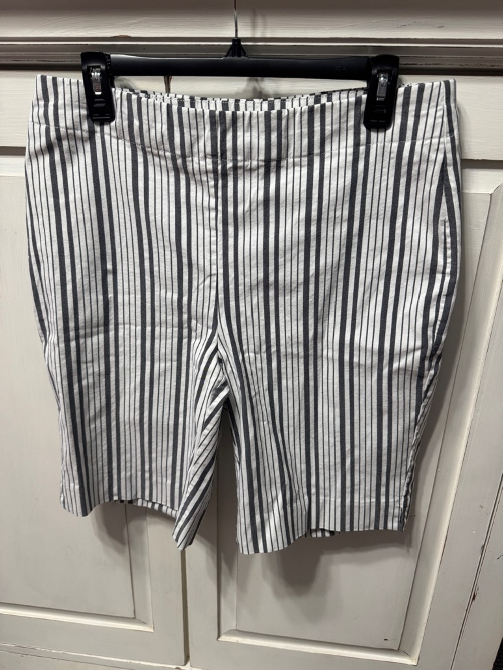 Chico's Gray and White Striped Bermuda Shorts